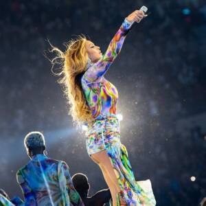 Beyoncé performas at the new Tottenham Hotspur Stadium in 2023.