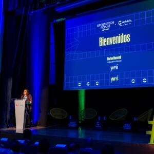 An image of WFS's CEO Marian Otamendi during her opening speech at Sportstech Forum