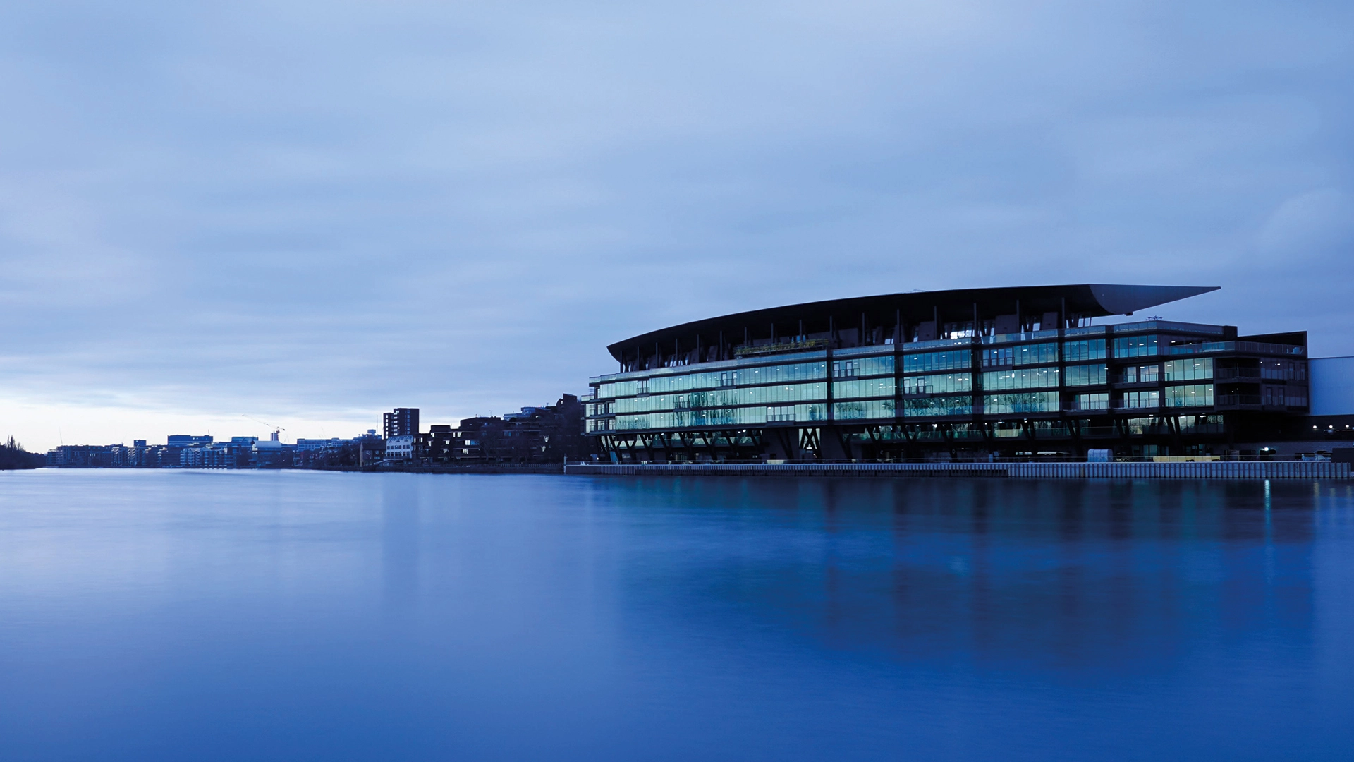 Craven Cottage Riverside Stand at dusk