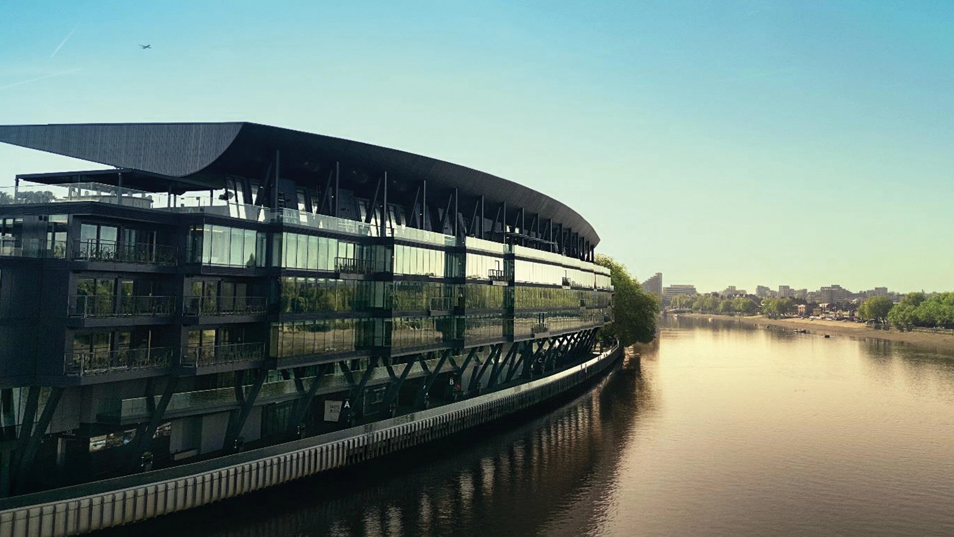Craven Cottage Riverside Stand overlooking the Thames
